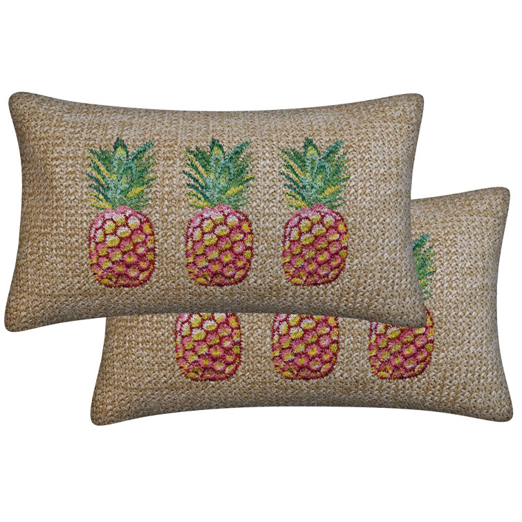 Bay Isle Home Embroidered Raffia Indoor/Outdoor Reversible Throw Pillow